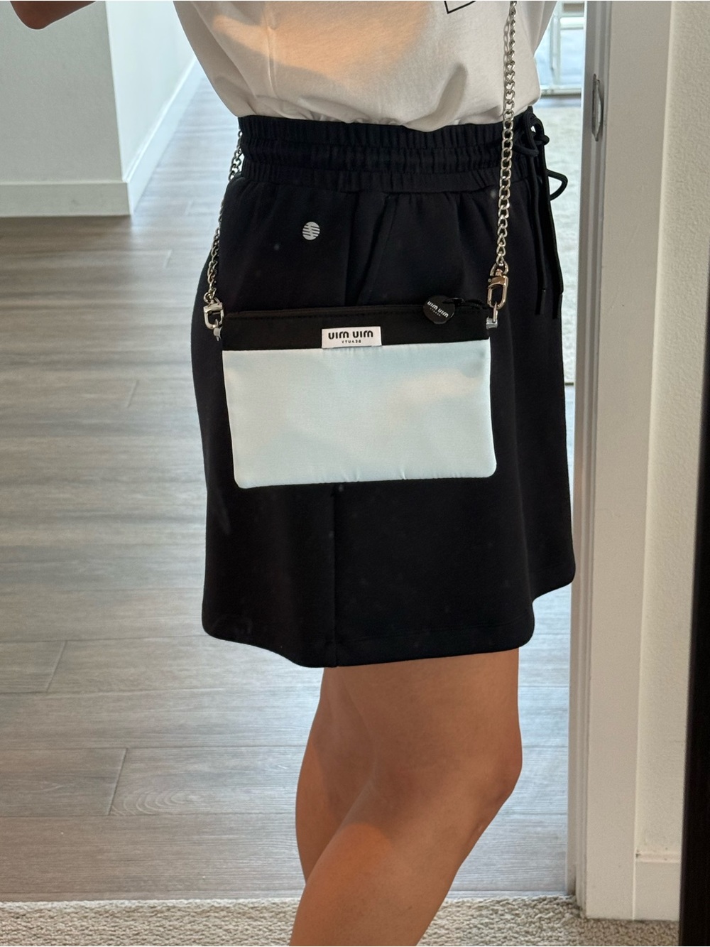 Miu Miu Black and Light Blue Chain Crossbody Pouch